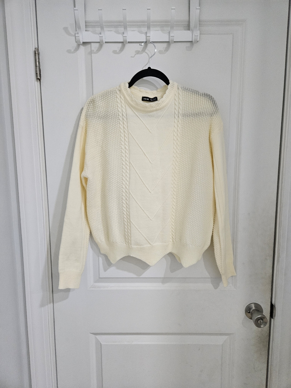 SHEIN Cream Cable Knit Crewneck Sweater